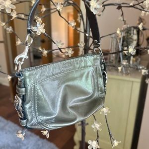 Coach mini bag. Shiny gun metal gray.